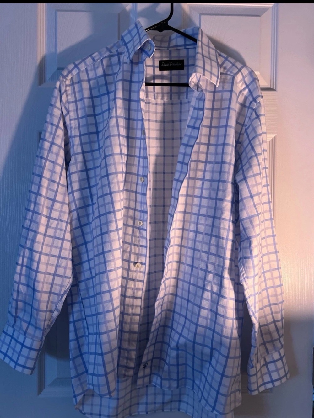 David Donahue Light Blue Windowpane Shirt